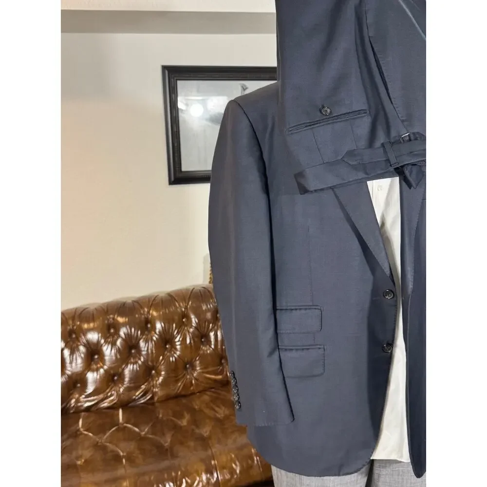 Tom Ford Blue 2Pc Suit 56 46R Peak Lapel Wool Men's 38x31 Trousers O'Connor